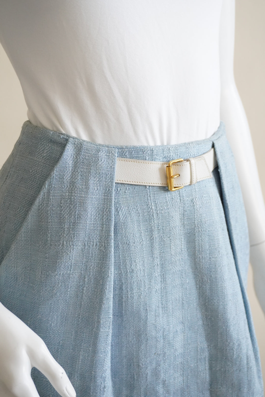Hermes 70's VTG Baby Blue Buckle Pencil Woven Skirt - Size 36