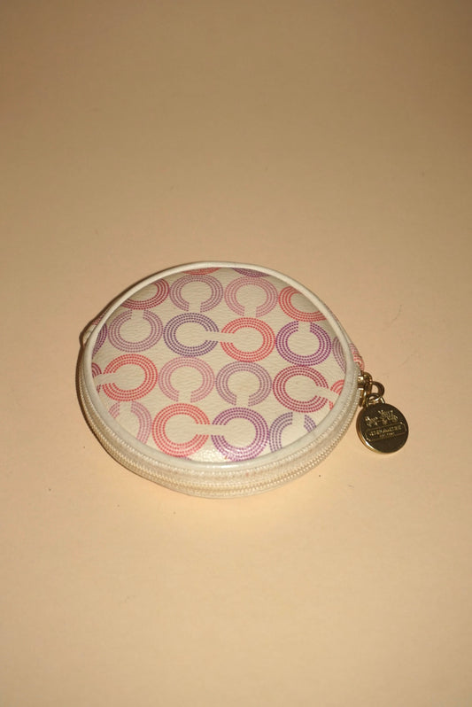 Coach Waverly Optic Art Round Coin Pink/Ivory Purse
