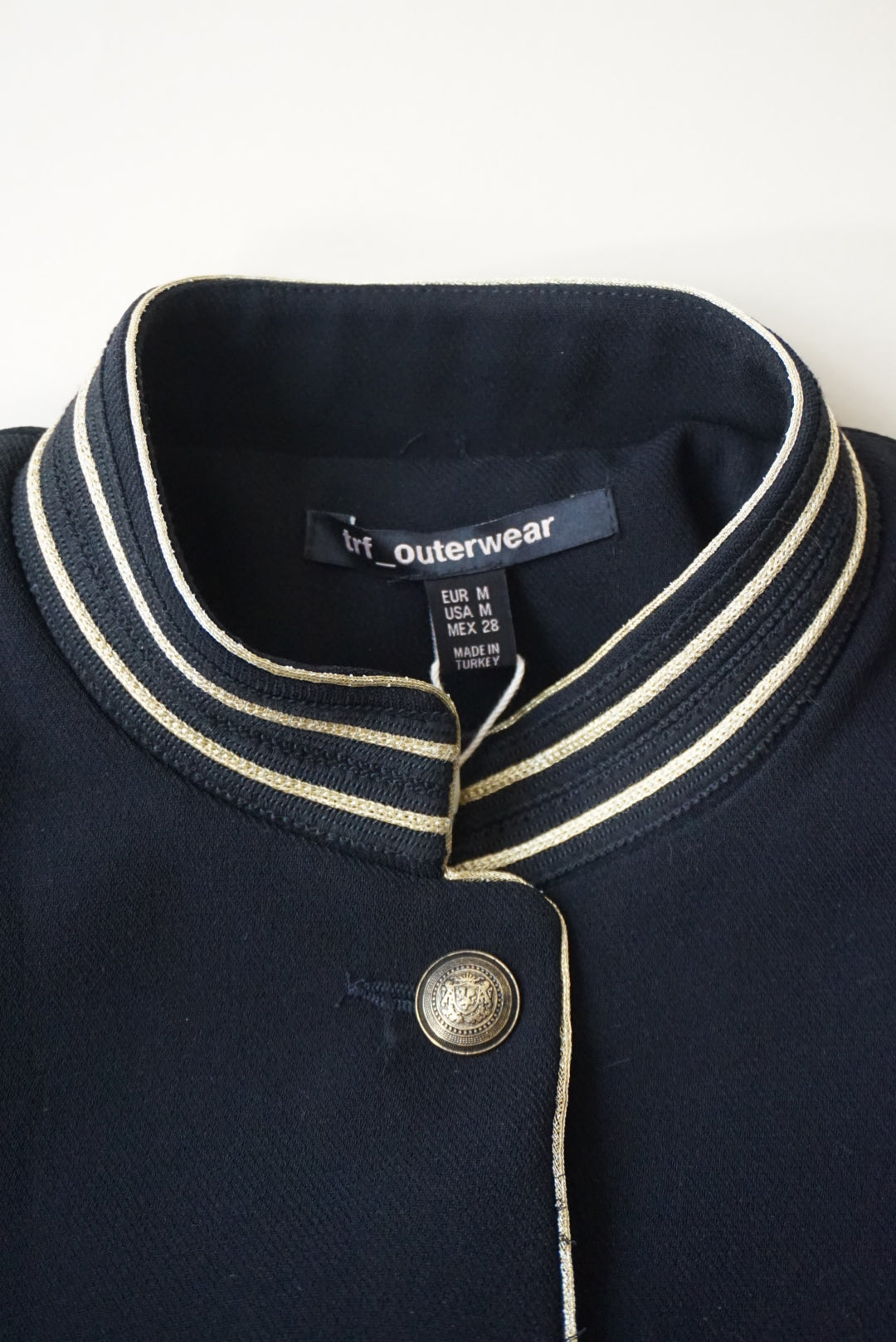 Zara TRF Black/Gold Military Style Mandarin Collar Blazer NWT - Size Medium