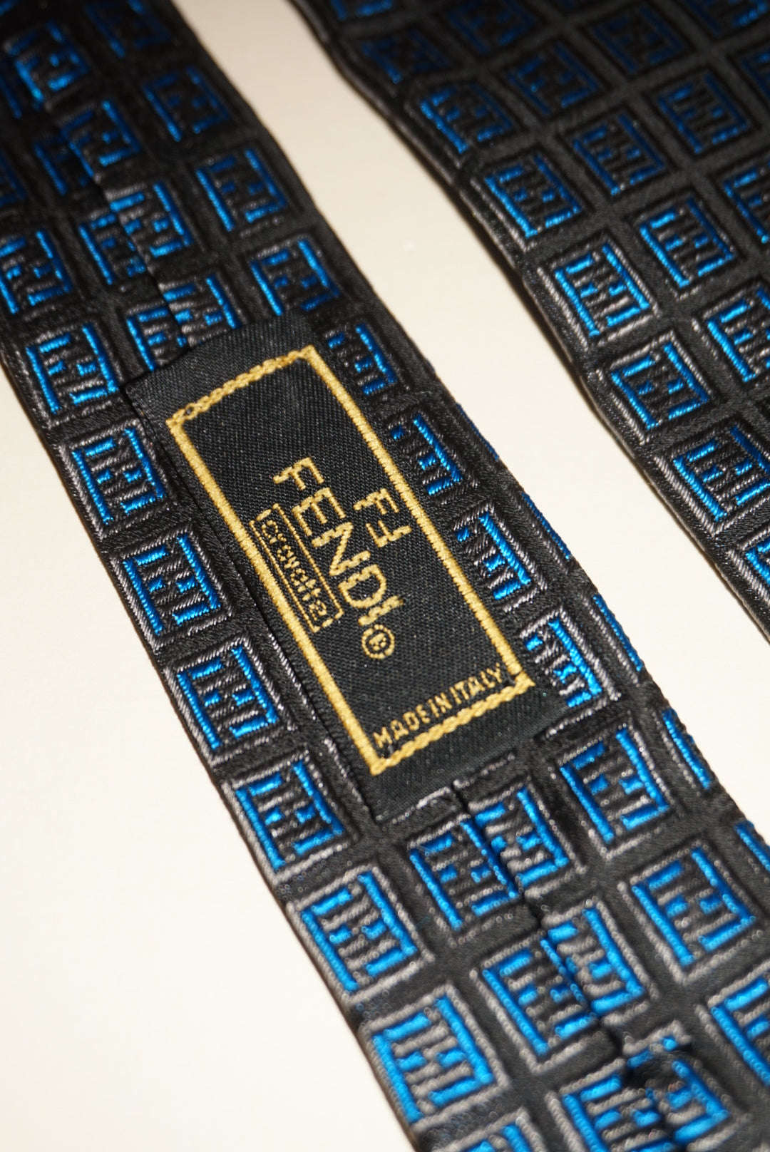 “Fendi” Zucchino Cravatte Silk Blue Monogram Tie