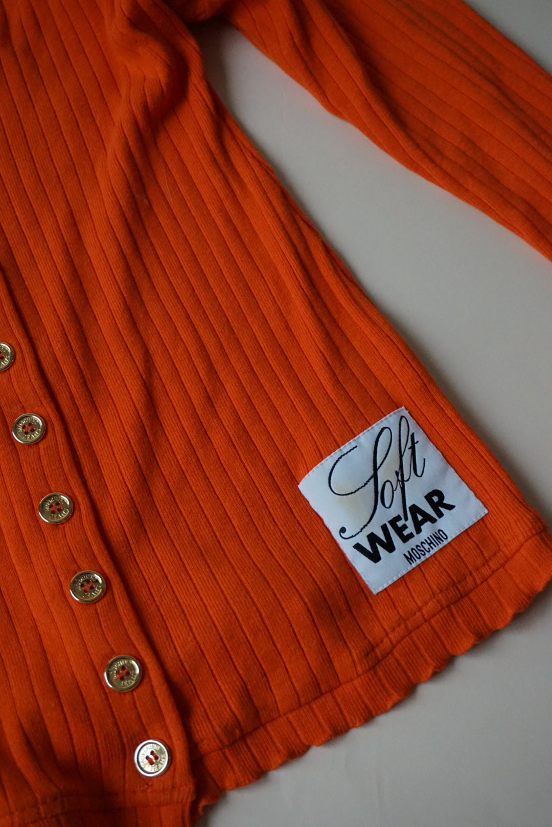 Moschino Soft Wear Orange Ribbed Knit Pleated Neckline Top - Size 44