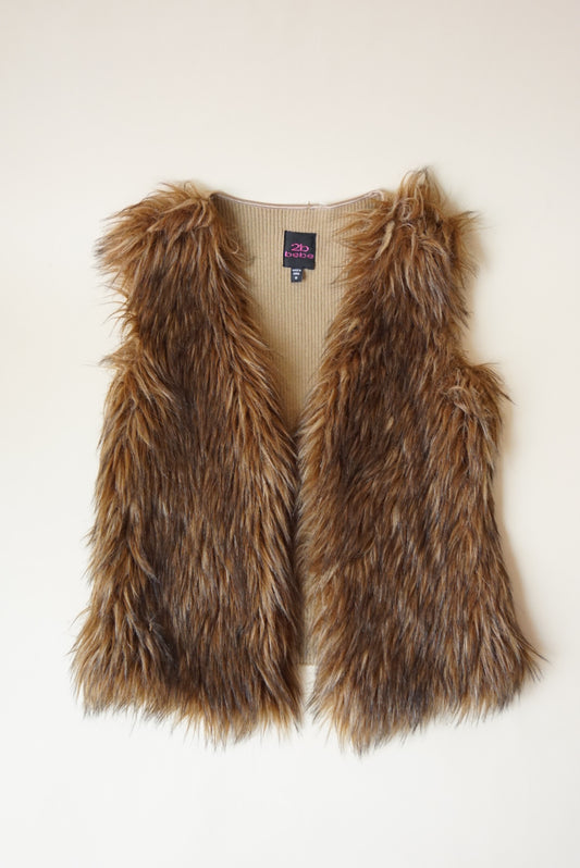 2B Bebe Faux Fur Brown Ribbed Knit Vest - Size Medium