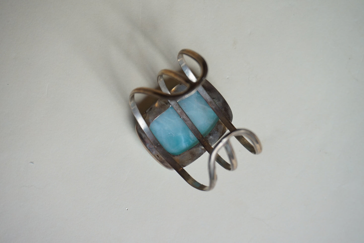 Vintage Larimar Stone Sterling Silver 925 Statement Cuff