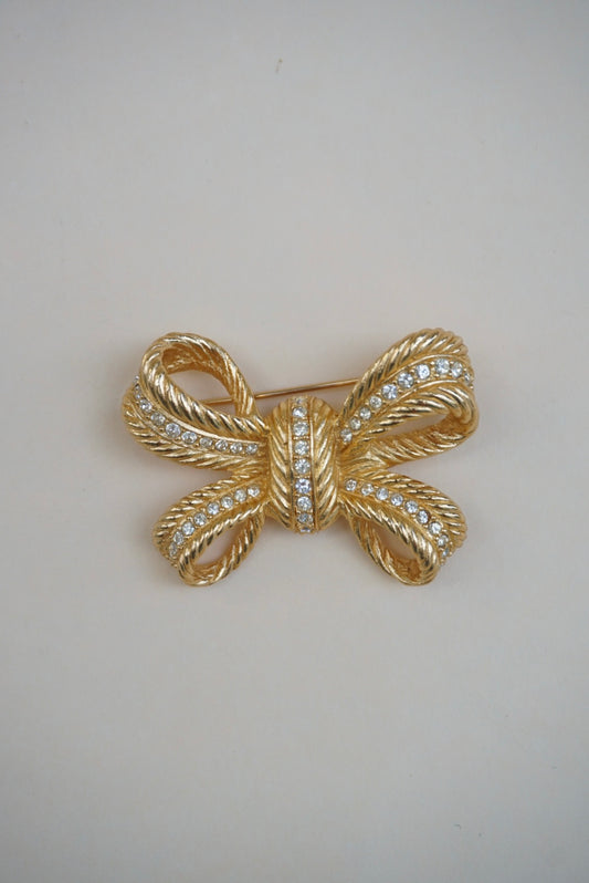 Vintage Unlabeled Faux Rhinestone Bow Brooch