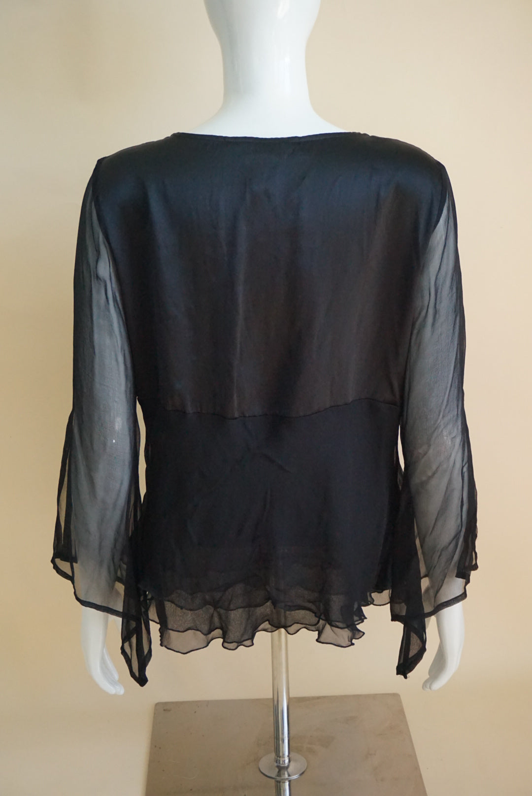 Allison Taylor Black Silk Sheer Bow Front Y2K Blouse - Size Large