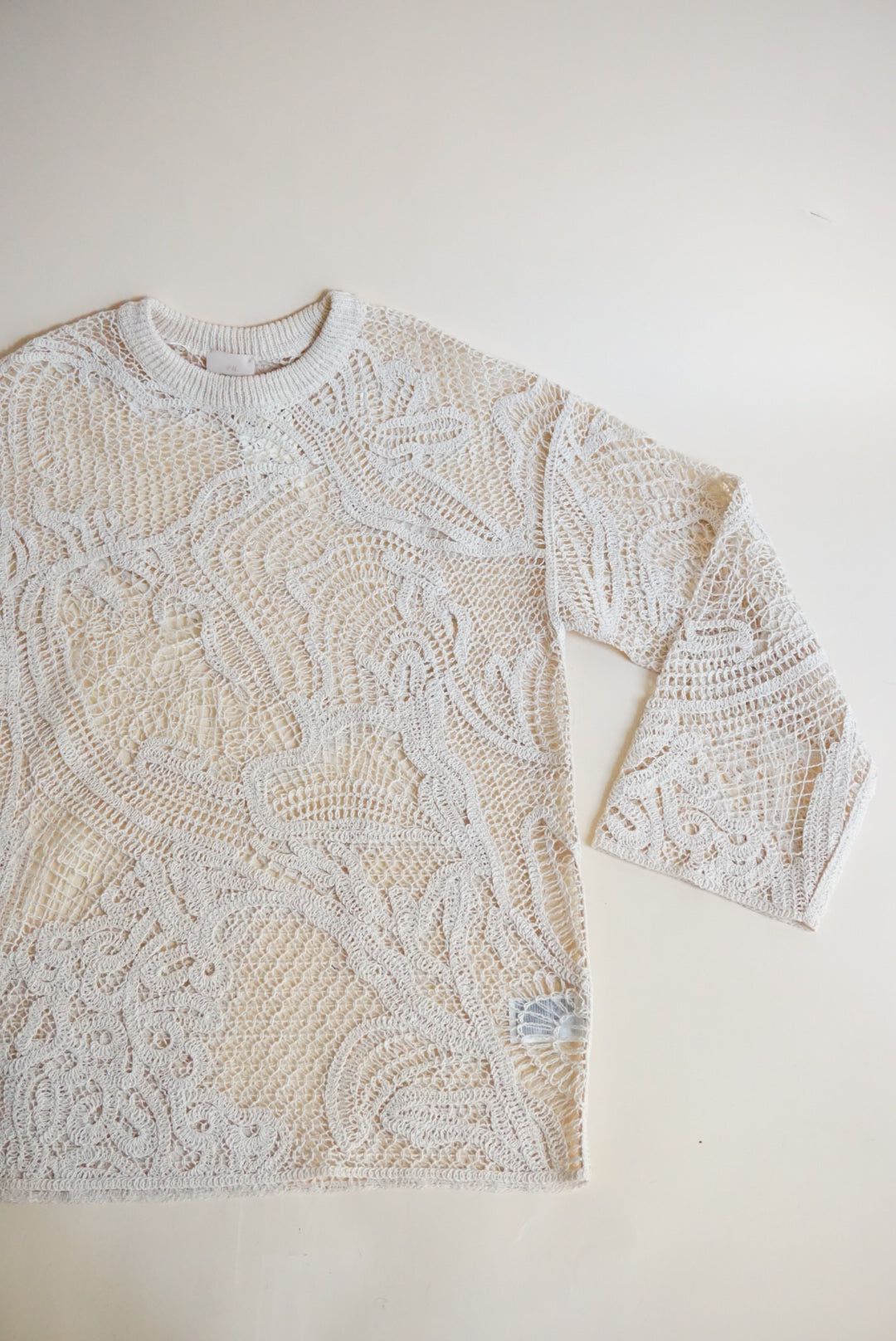 H&M Open Crocheted Ivory Wool Blend Tunic - Size Small