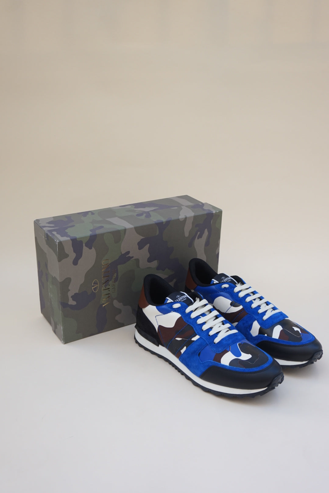 “Valentino Garavani” Blue Rockrunner Camouflage Print Sneakers NWT W/BOX - Size 45