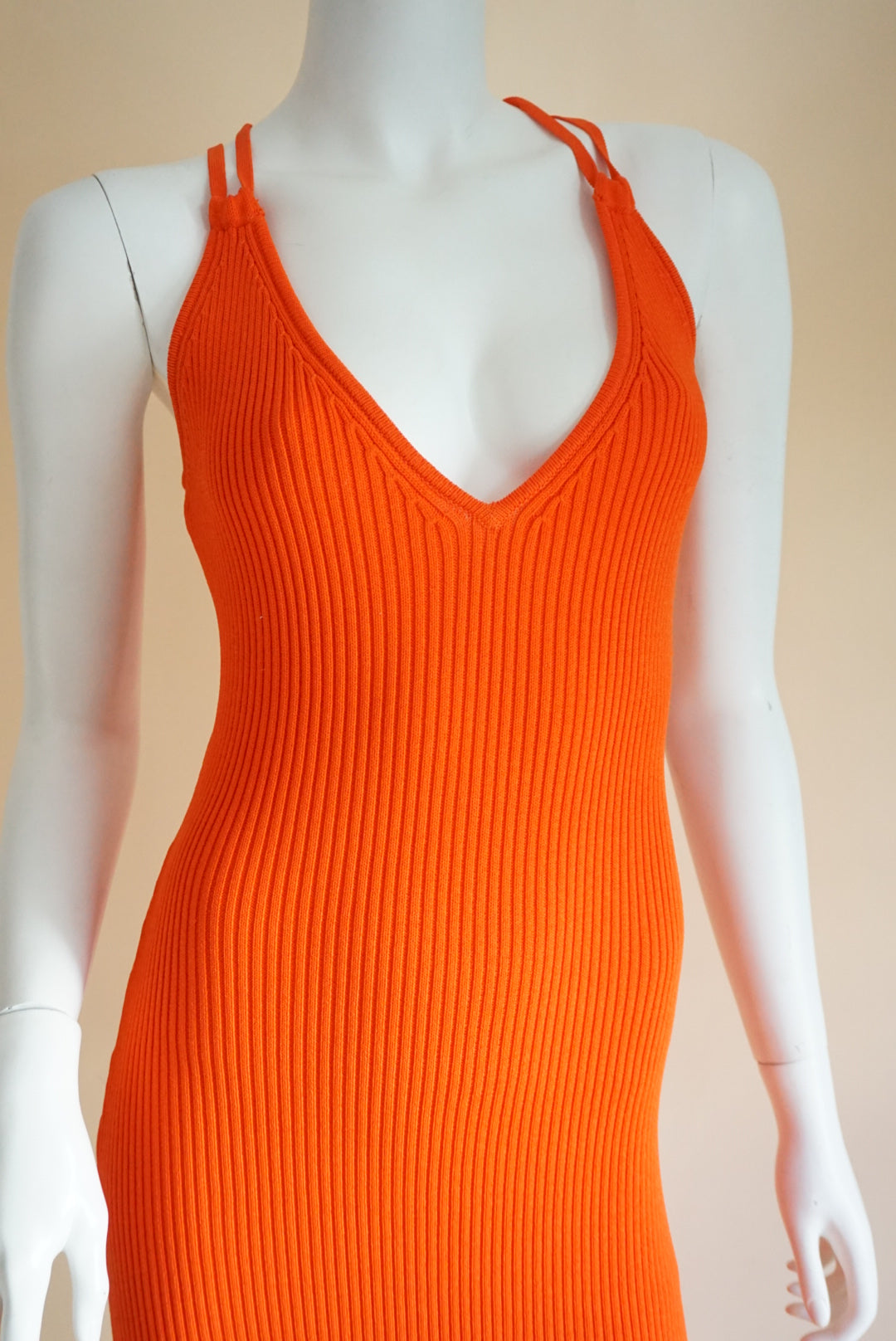 Michael Kors Orange Ribbed Cross Back Strap Dress - Size Small
