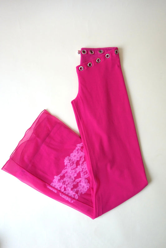 Brazilian Made “Lips” Pink Y2K Grommet Mesh Lowrise Pants - Small