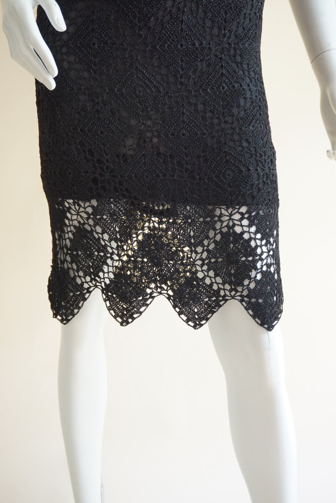 Anna Yu Vintage Y2K Lace Crochet Slip Black Dress - Size Small