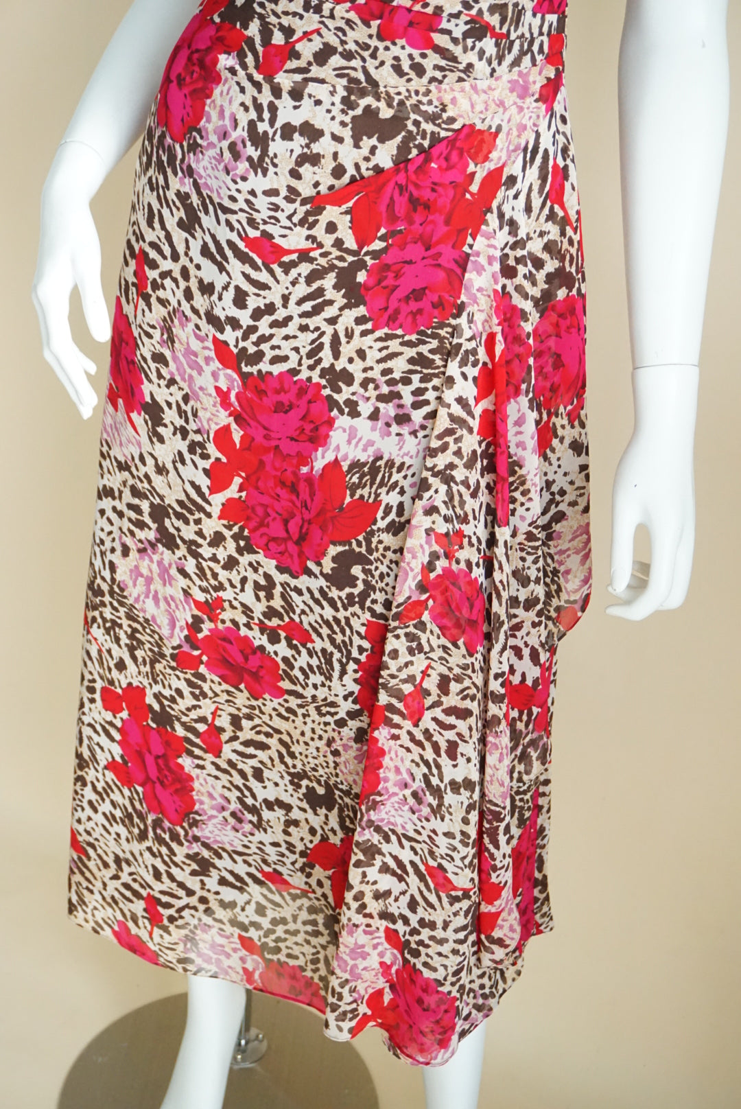 Dusk Y2K Animal Print Floral Maxi Pleated Slip Dress