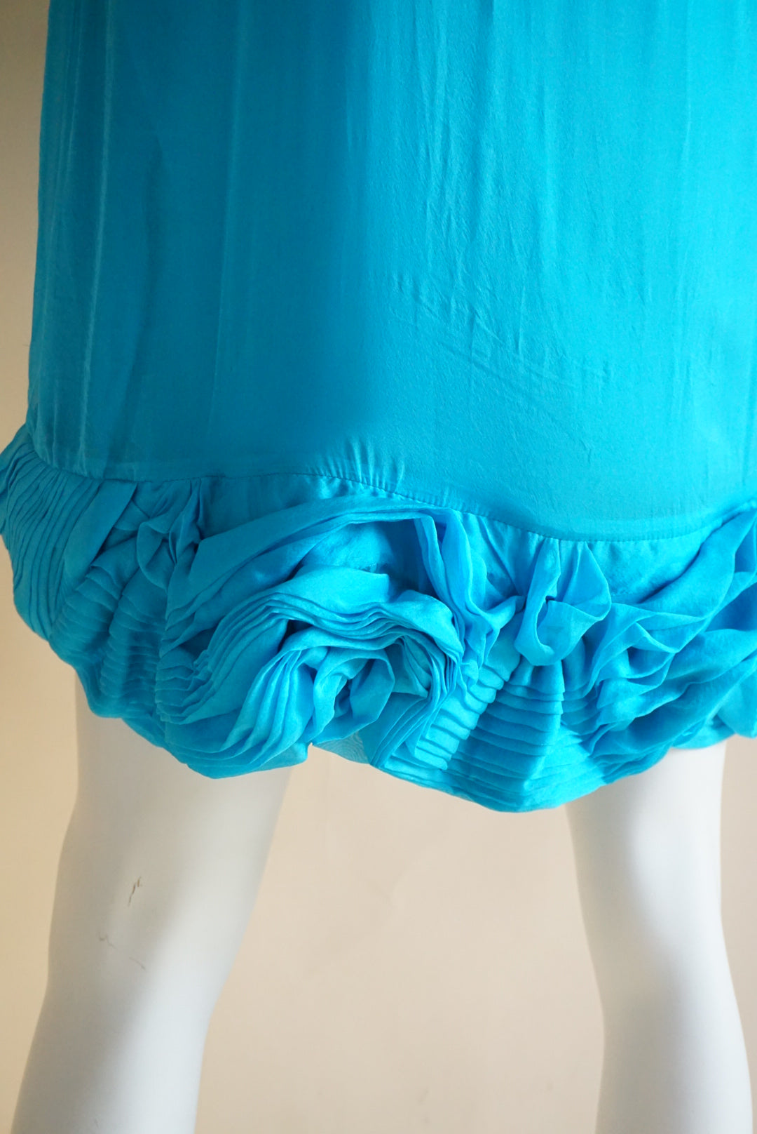 Alice + Olivia Turquoise 3D Floral Hem Asymmetrical Neckline Silk Mini Shift Dress