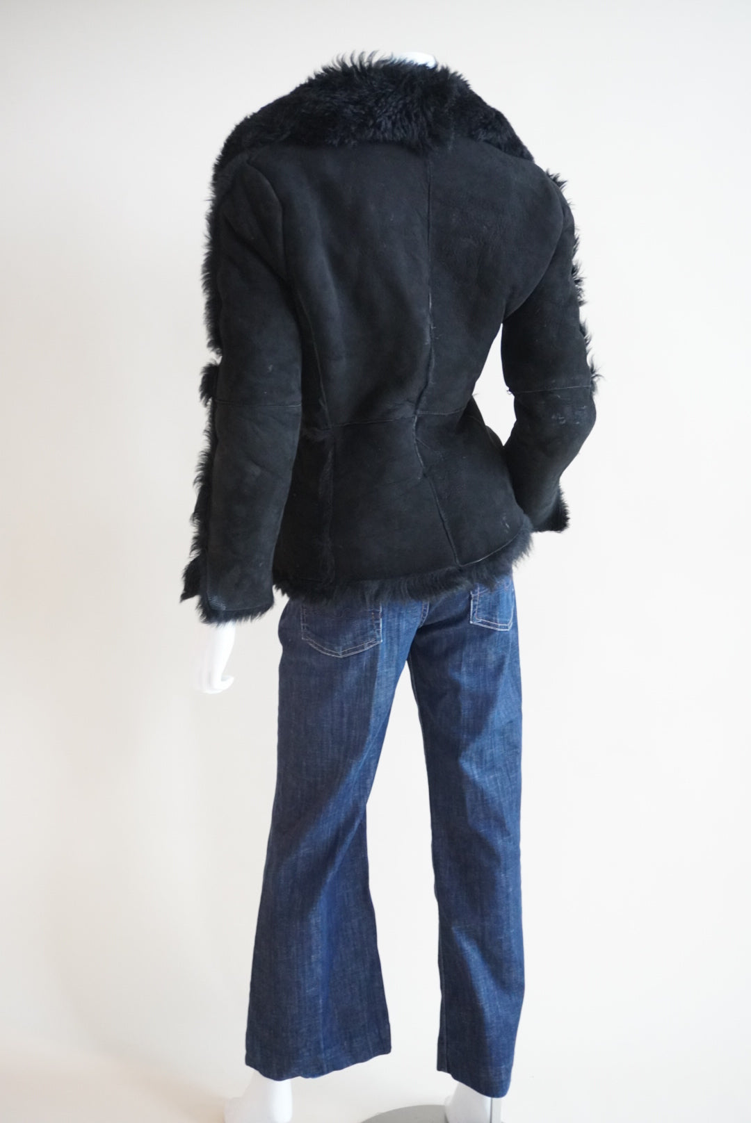Angela Miele Milano Black Suede Nubuck Fur Shearling Jacket - Size IT 44