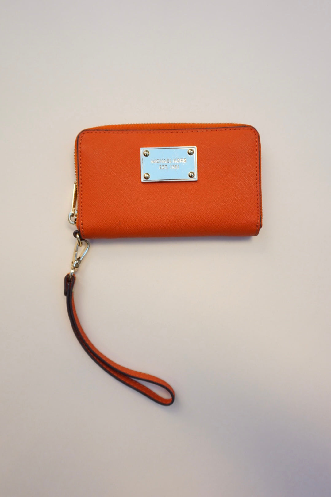 Michael Kors Orange Zip Wristlet Saffiano Leather Wallet