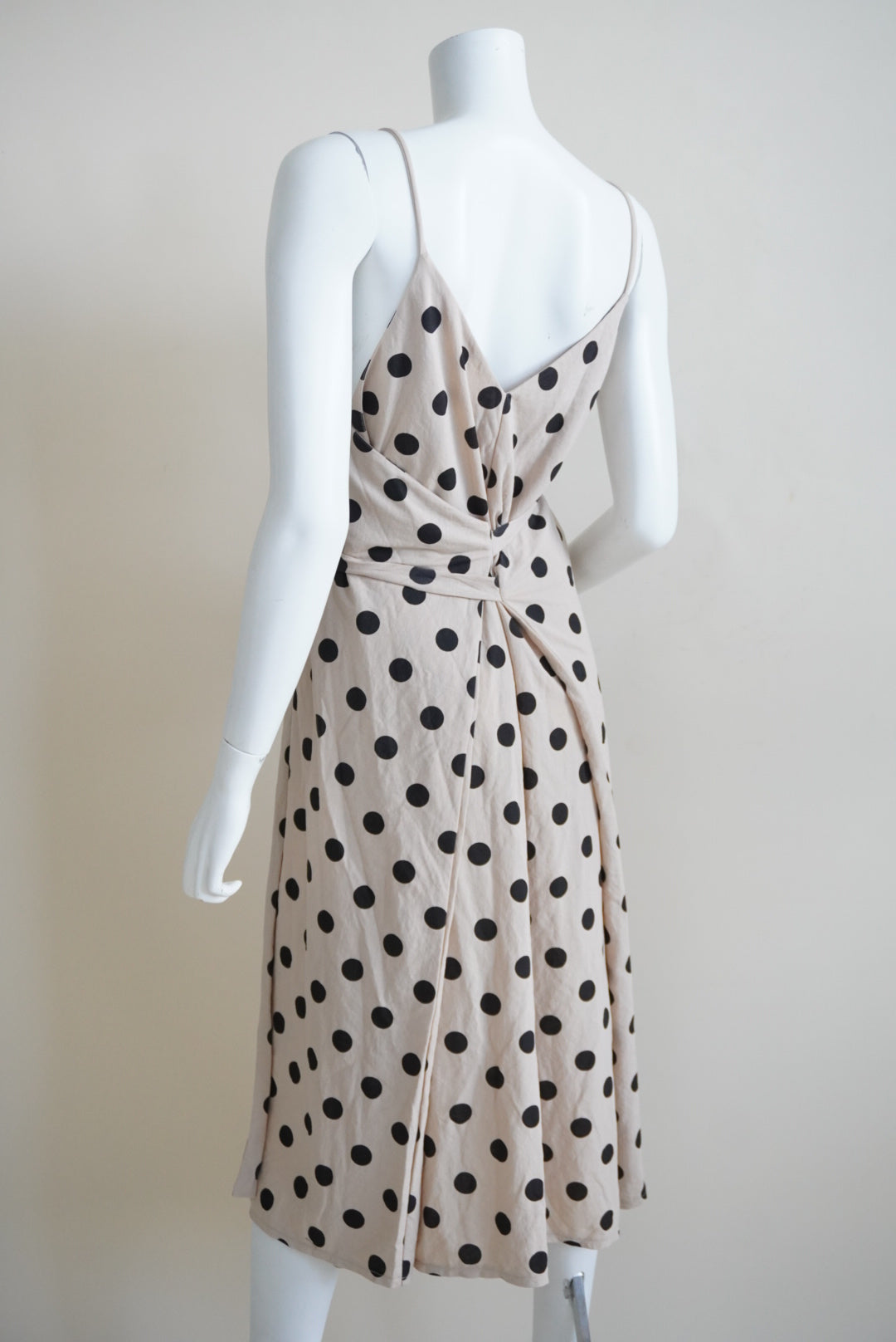 Zara Beige Polka Dot Front Knot Faux Wrap Dress - Size Medium