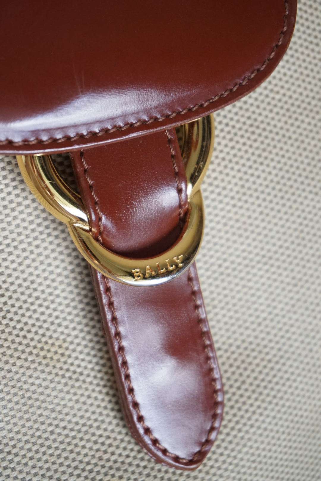 Bally Canvas Woven Brown Patent Leather Cross Body Messenger Bag