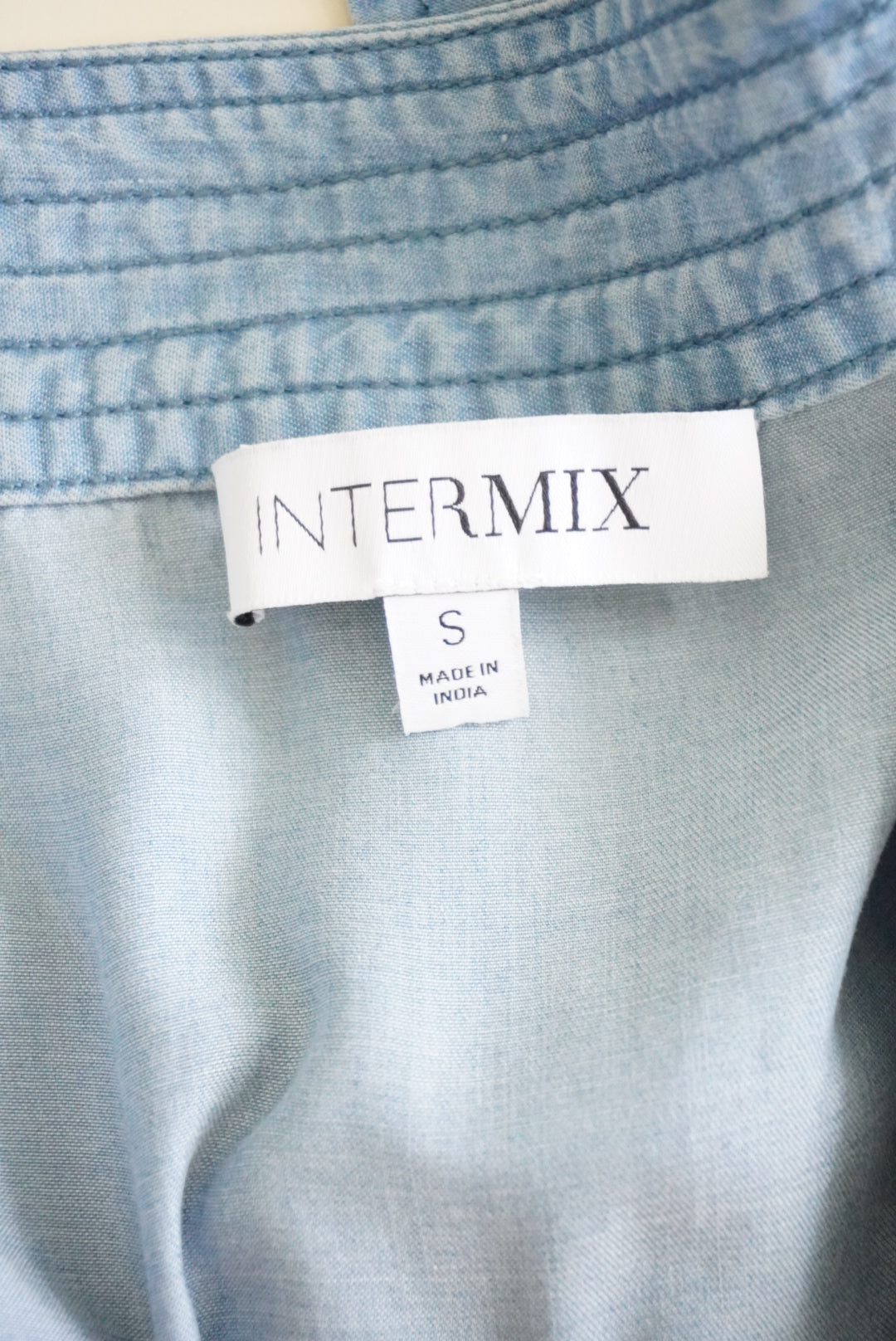Intermix Denim Blue Chambray Ruffle Asymmetrical Wrap Skirt - Size Small