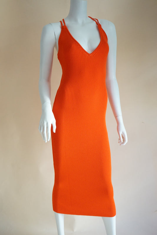 Michael Kors Orange Ribbed Cross Back Strap Dress - Size Small
