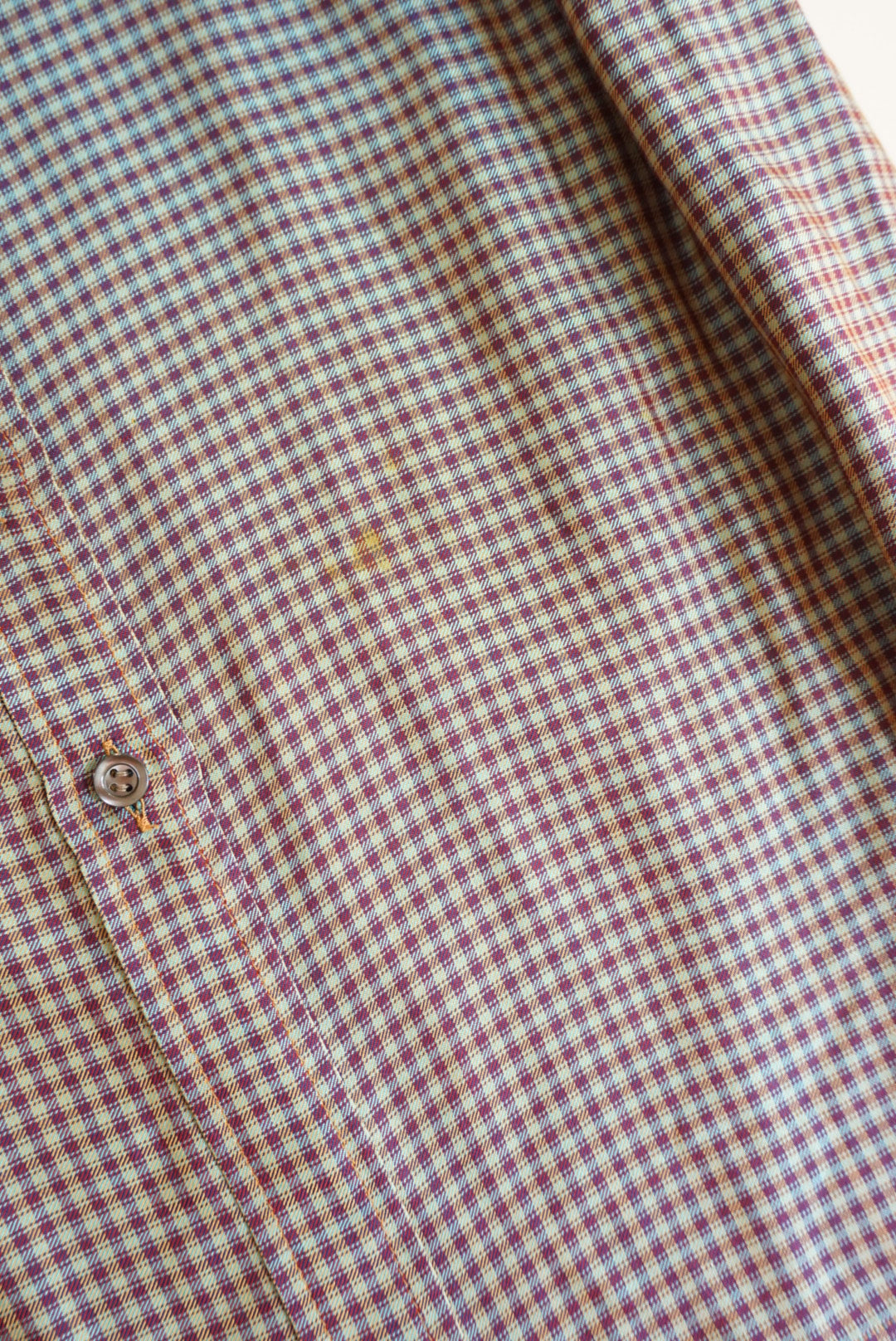 Saint Laurent Rive Gauche VTG Iridescent Mandarin Collar Silk Plaid Blouse - Size 40