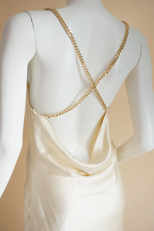 Aiifos Silk Ivory Chain Strap Backless Slip Dress - Small