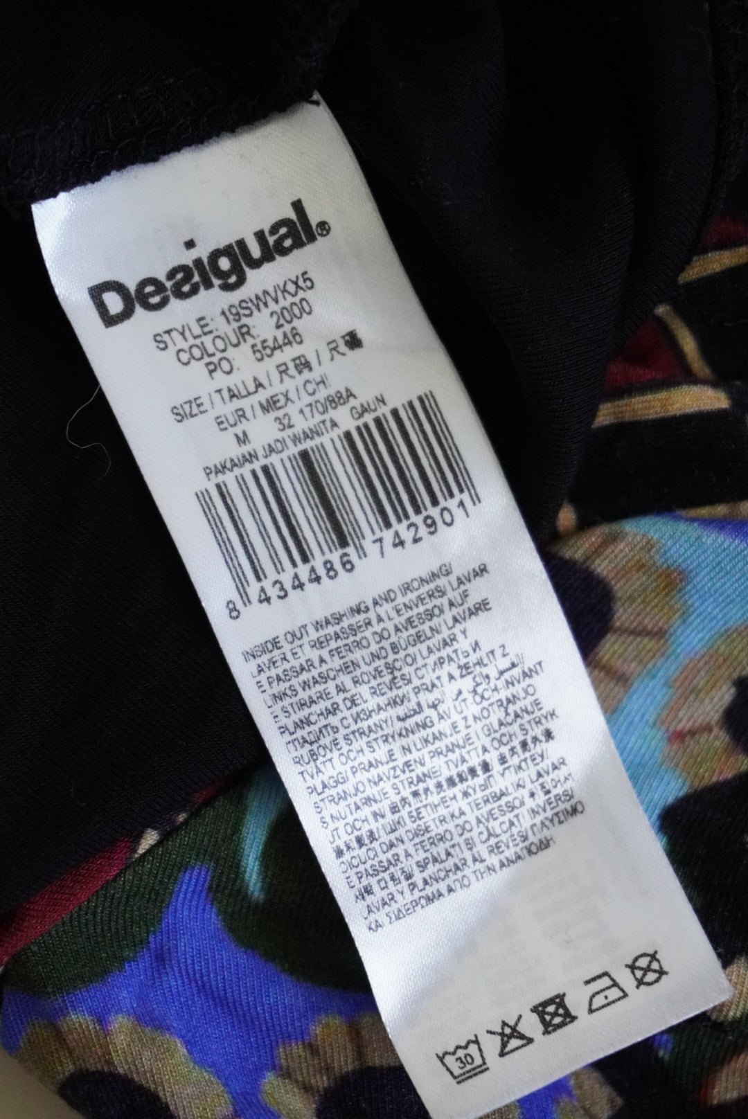 Desigual Color Me Jill Faux Wrap Printed Patchwork Knit Belted Dress - Size Medium