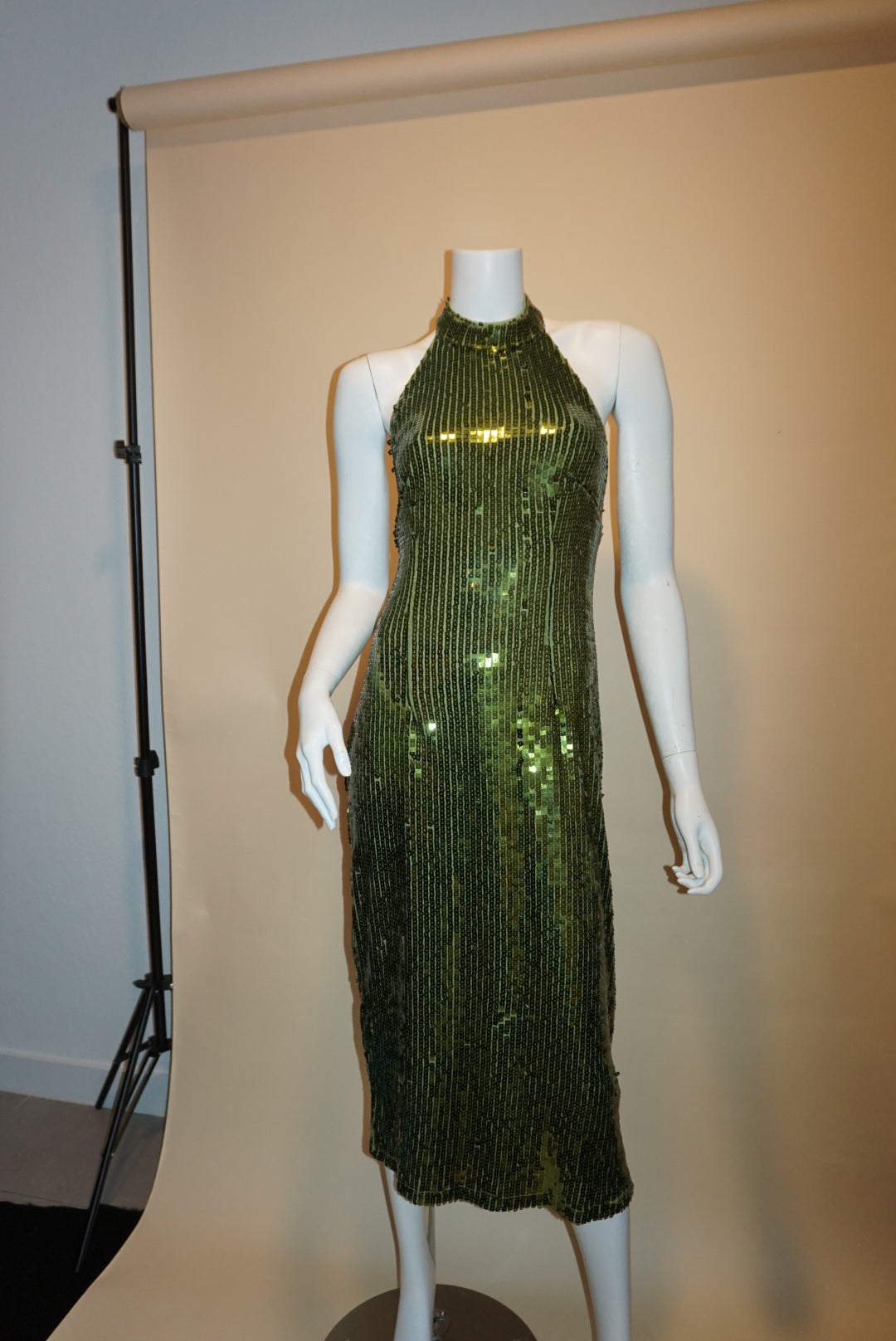 "Boohoo" Green Halterneck Backless Sequin Dress - Size 14