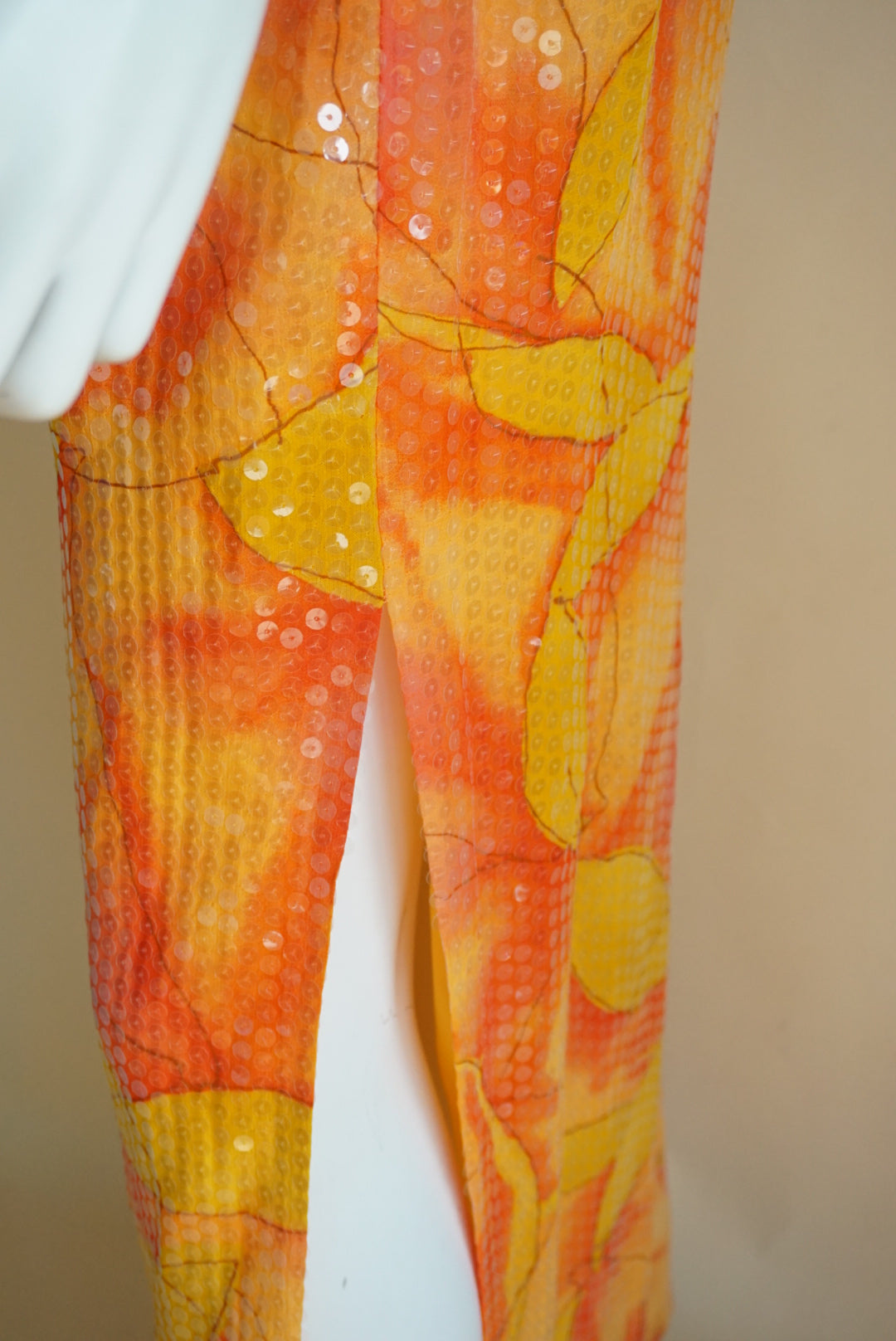 Chetta B Evening Orange Sunset Sequin Maxi Side Slit Skirt - Size 8
