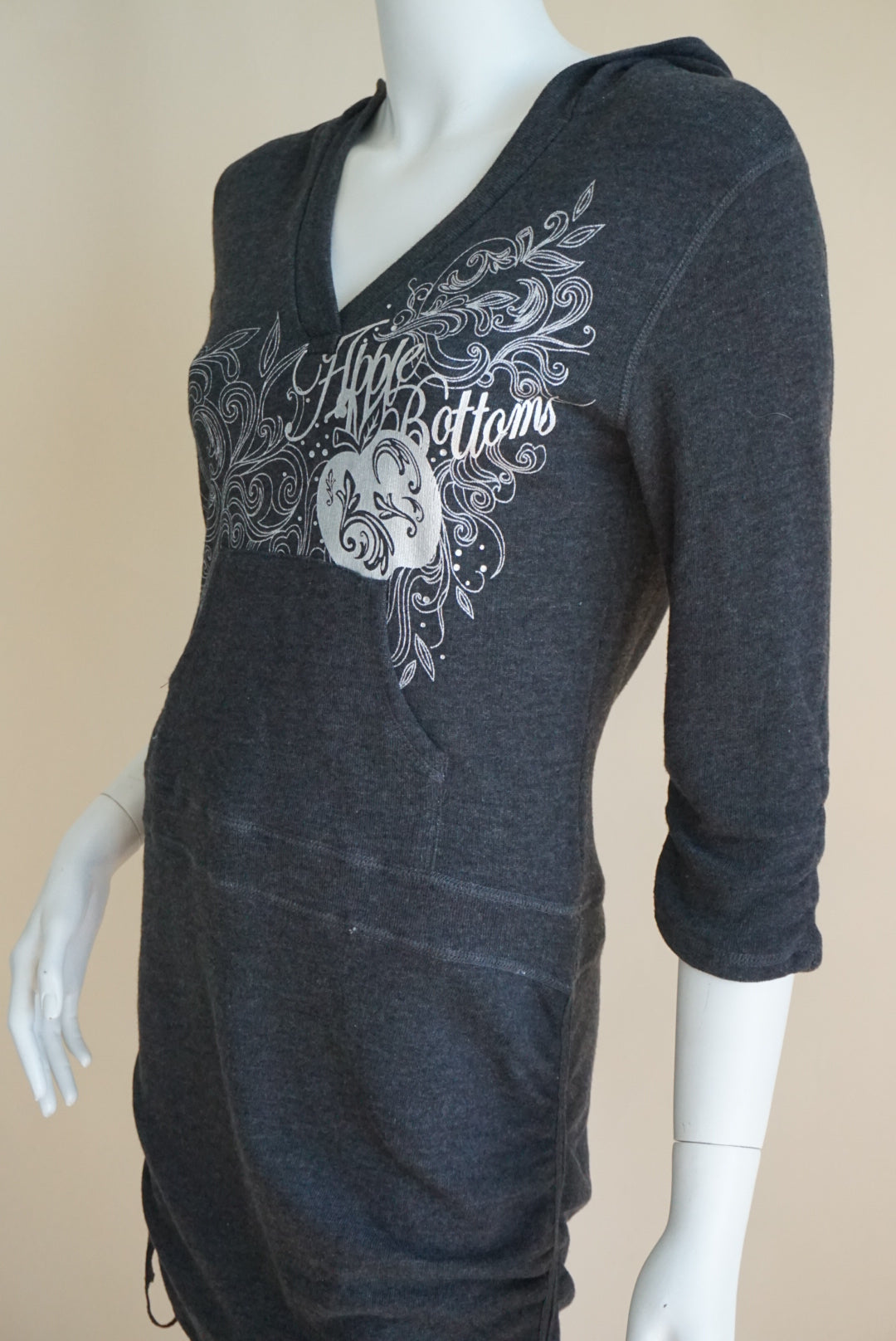 Apple Bottoms Y2K Grey Terry Cloth Mini Rhinestone Hooded Dress - Size Large