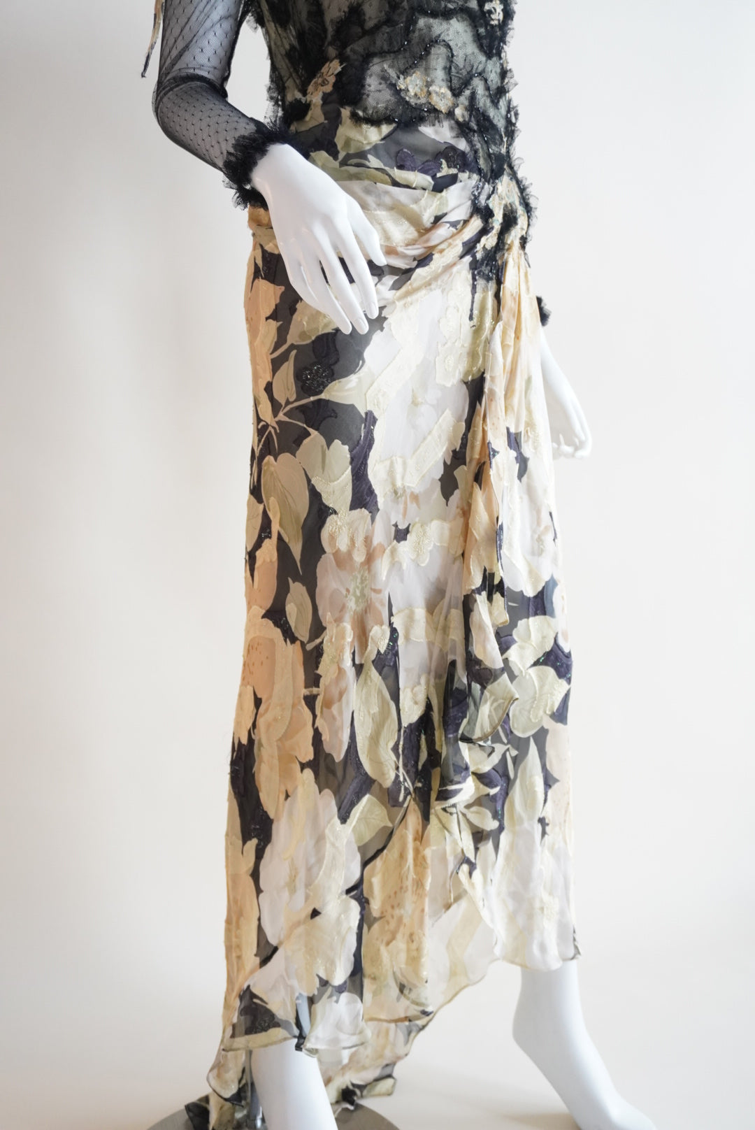 Vintage 80's-90's Silk Floral Bustier Custom Gown Made in Lebanon