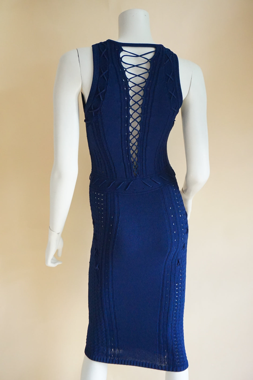 Ronny Kobo Lace-Up “Marietta” Navy Stretch Knit Sleeveless Dress - Size Small