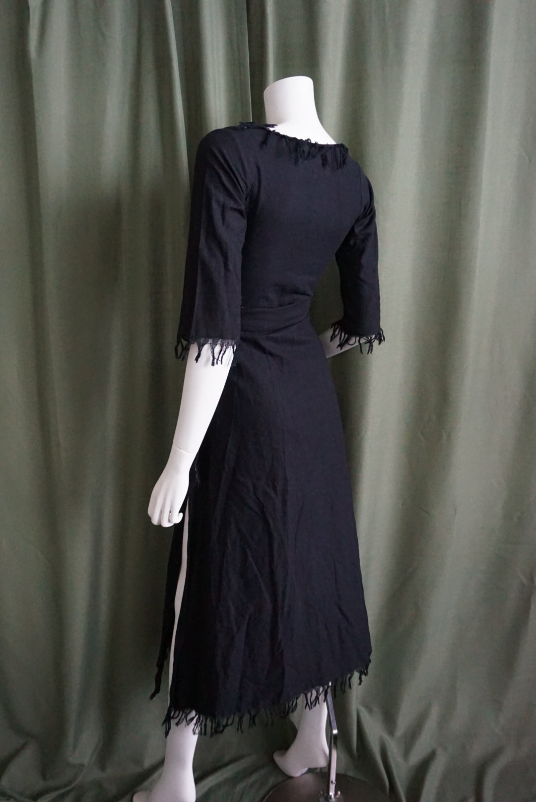 Chintamani Alchemistry Black Boho Linen Fringe Wrap Dress - Size XS