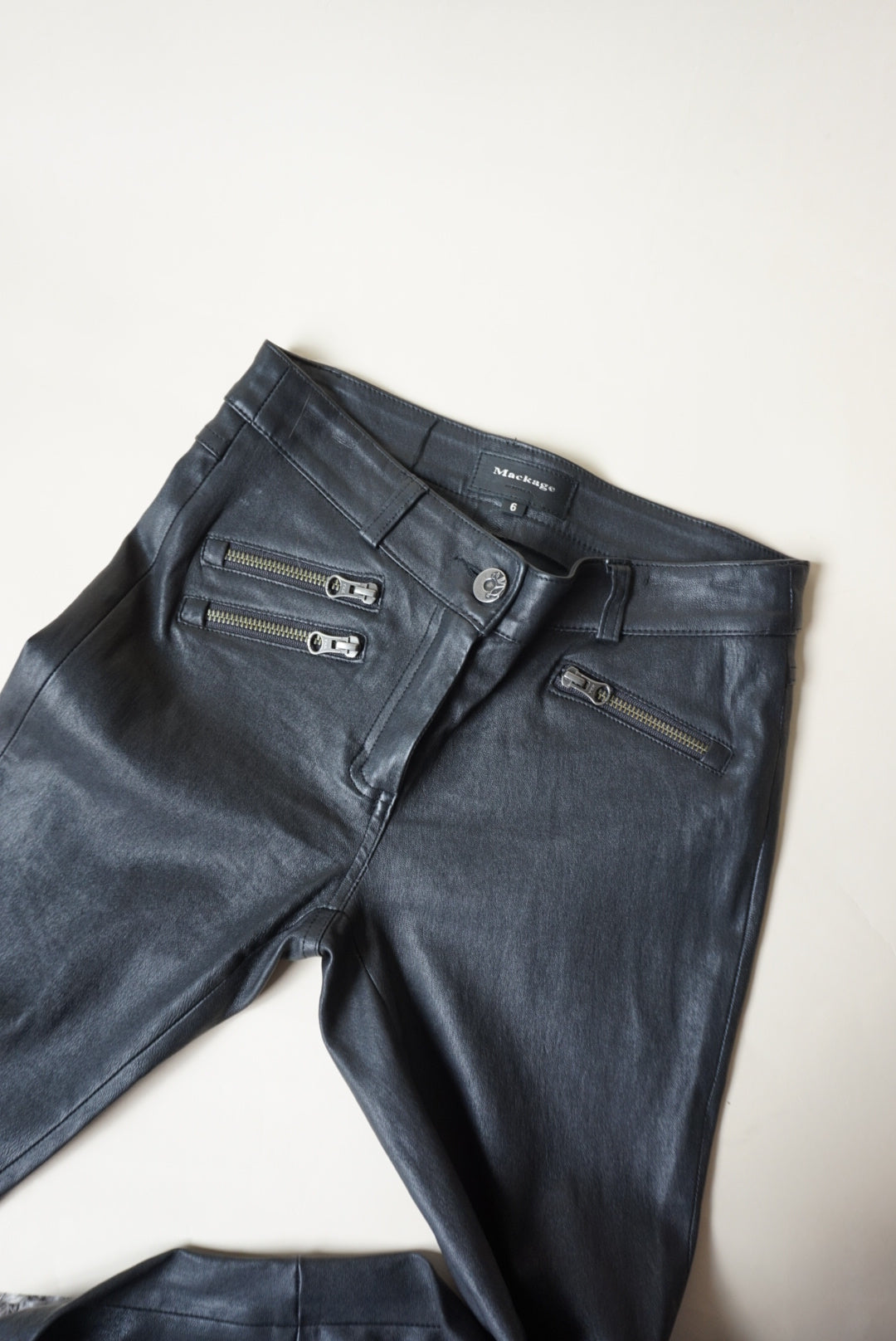 Mackage Black Lambskin Moto Pants - Size 6