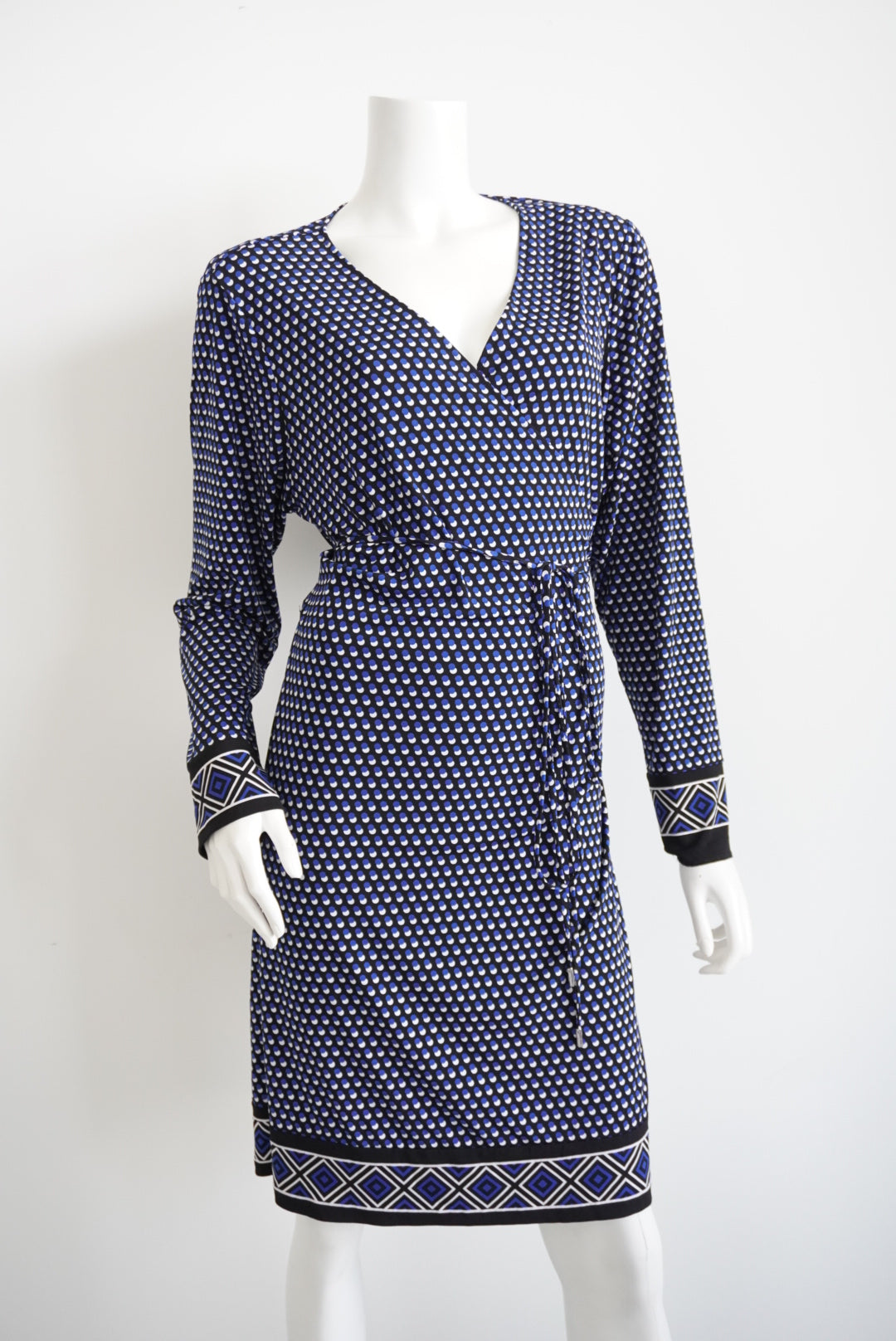 Michael Kors Geometric Royal Blue Print Mini Wrap Dress - Size 1X