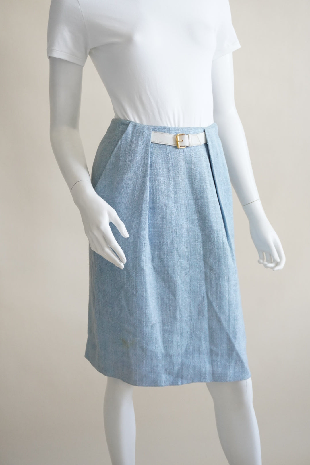 Hermes 70's VTG Baby Blue Buckle Pencil Woven Skirt - Size 36