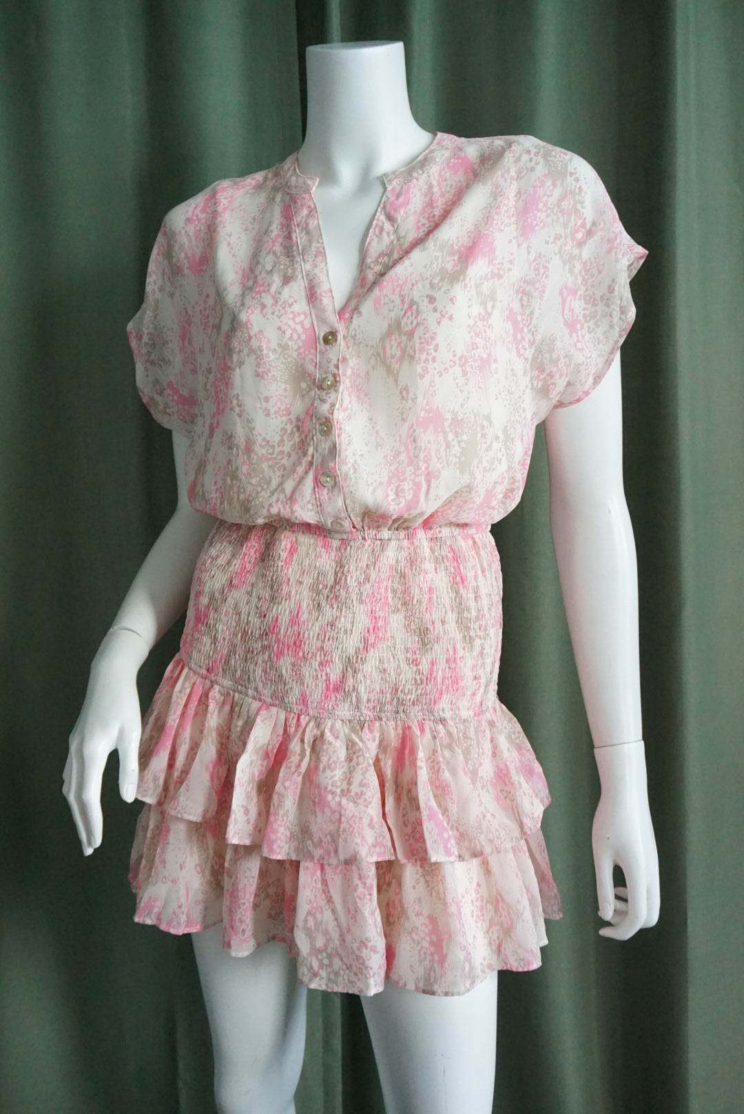 Entro Snake Print Graphic Pink Shirred Mini Dress - Size Small