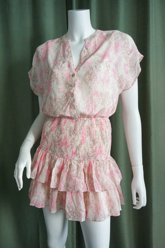 Entro Snake Print Graphic Pink Shirred Mini Dress - Size Small