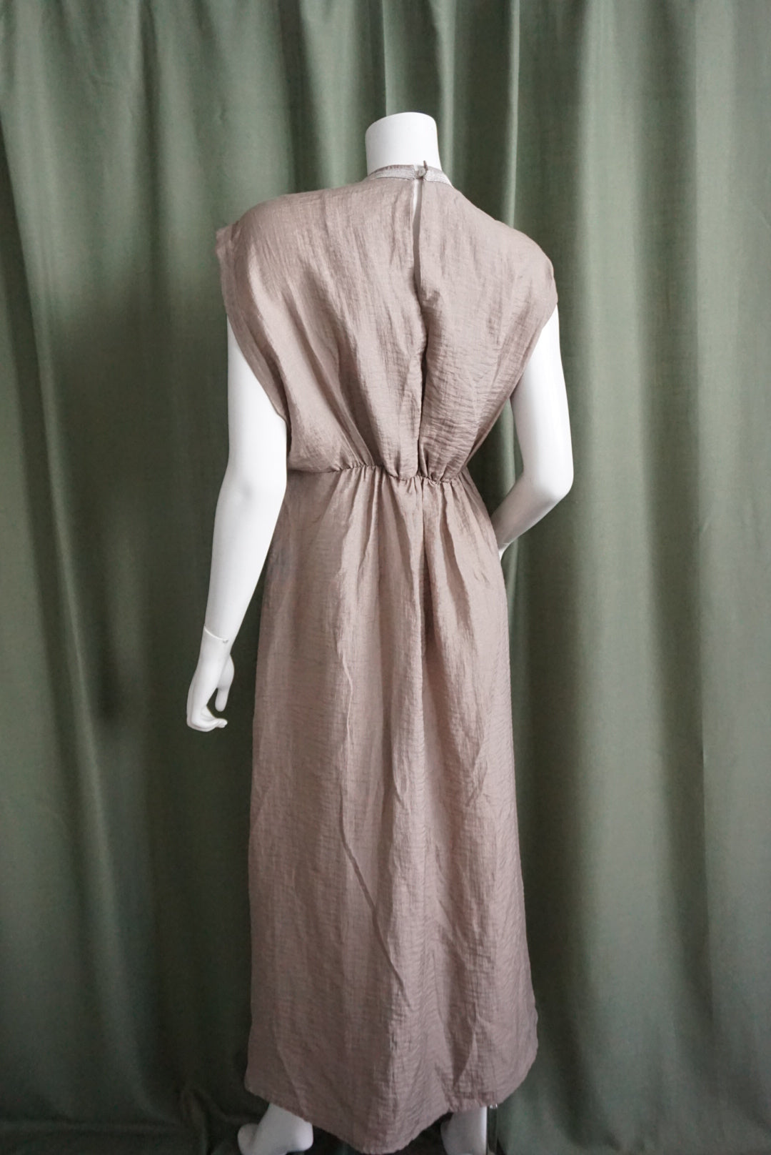 Rocco Ragni Cashmere Tan Beaded Neckline Sleeveless Maxi Dress - Size 44