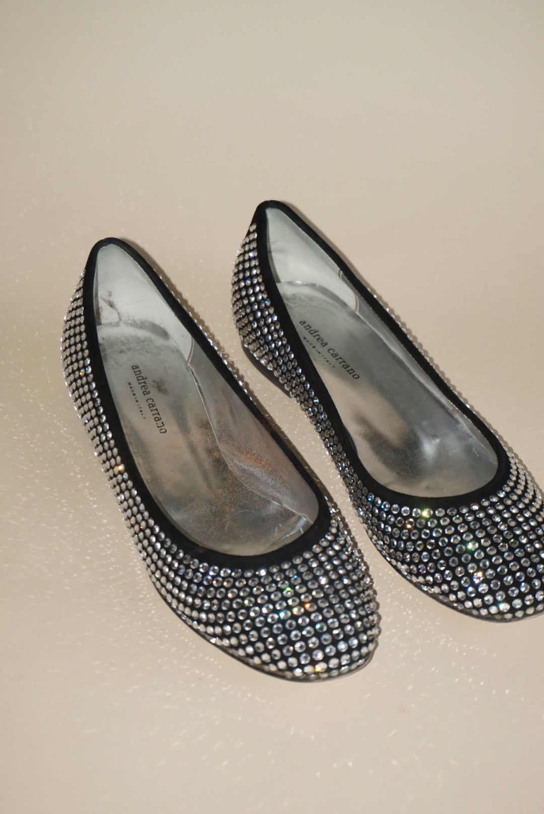 Andrea Carrano Black Rhinestone Ballet Flat - Size 40