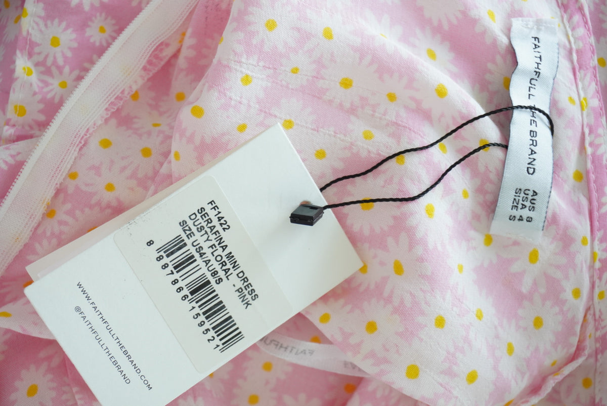 Faithfull The Brand Serafina Dusty Floral Pink  Ruffle Mini Dress NWT - Size Small/4