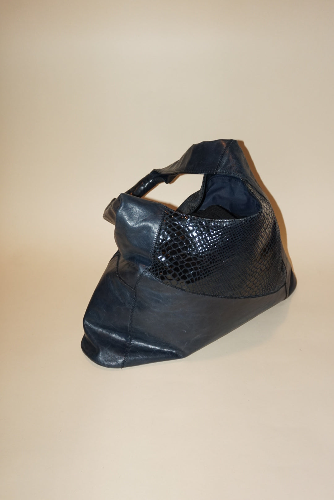 "Danny" Vintage Leather Textured Shoulder Bag Navy Blue