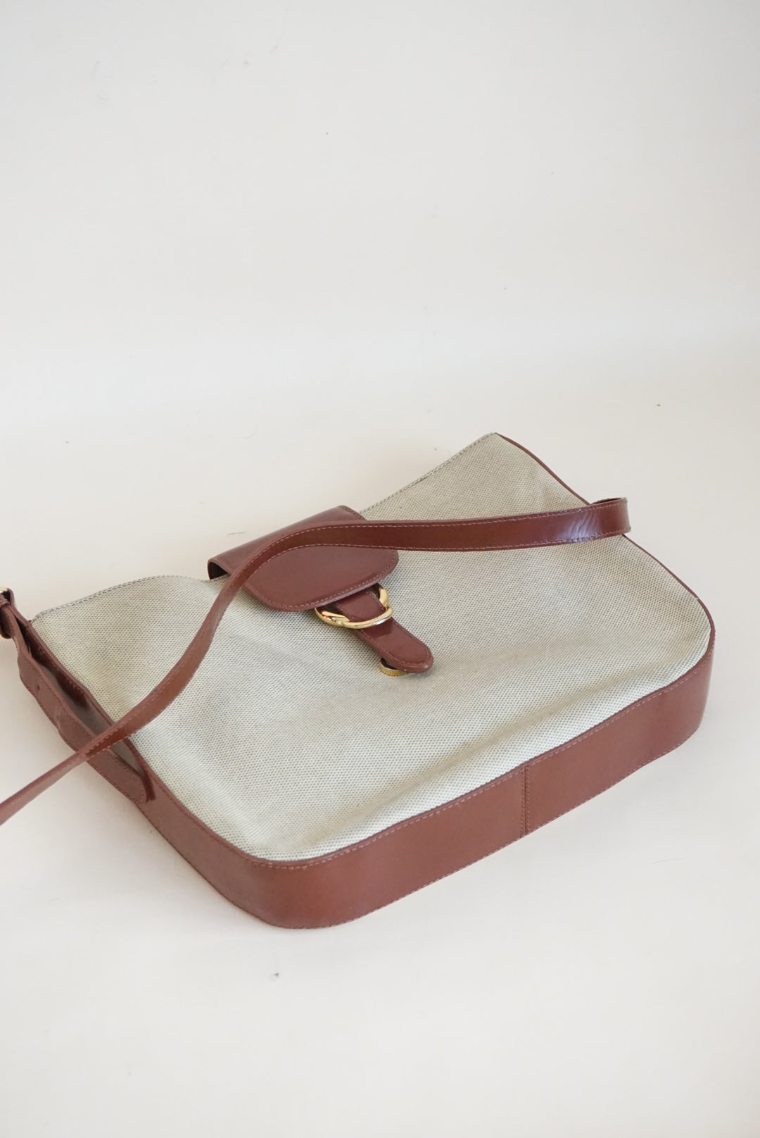 Bally Canvas Woven Brown Patent Leather Cross Body Messenger Bag