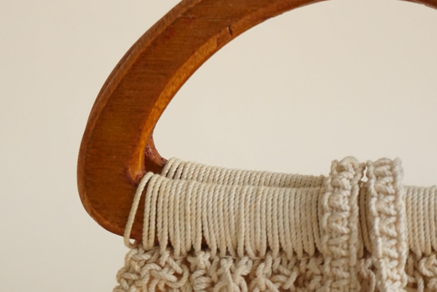 Crochet Cotton Handmade Wooden Handle Vintage Bag