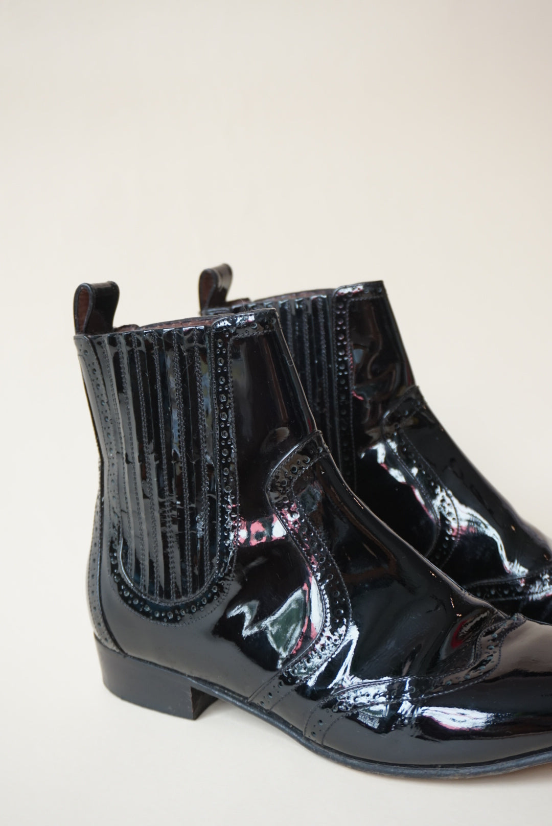 Tabitha Simmons Western Laser Cut Black Patent Leather Booties - Size 39
