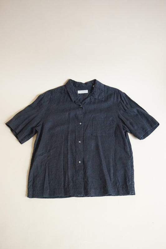 Lord & Taylor Exclusively For You Black Linen Short Sleeve Button Up Blouse - Size 8P