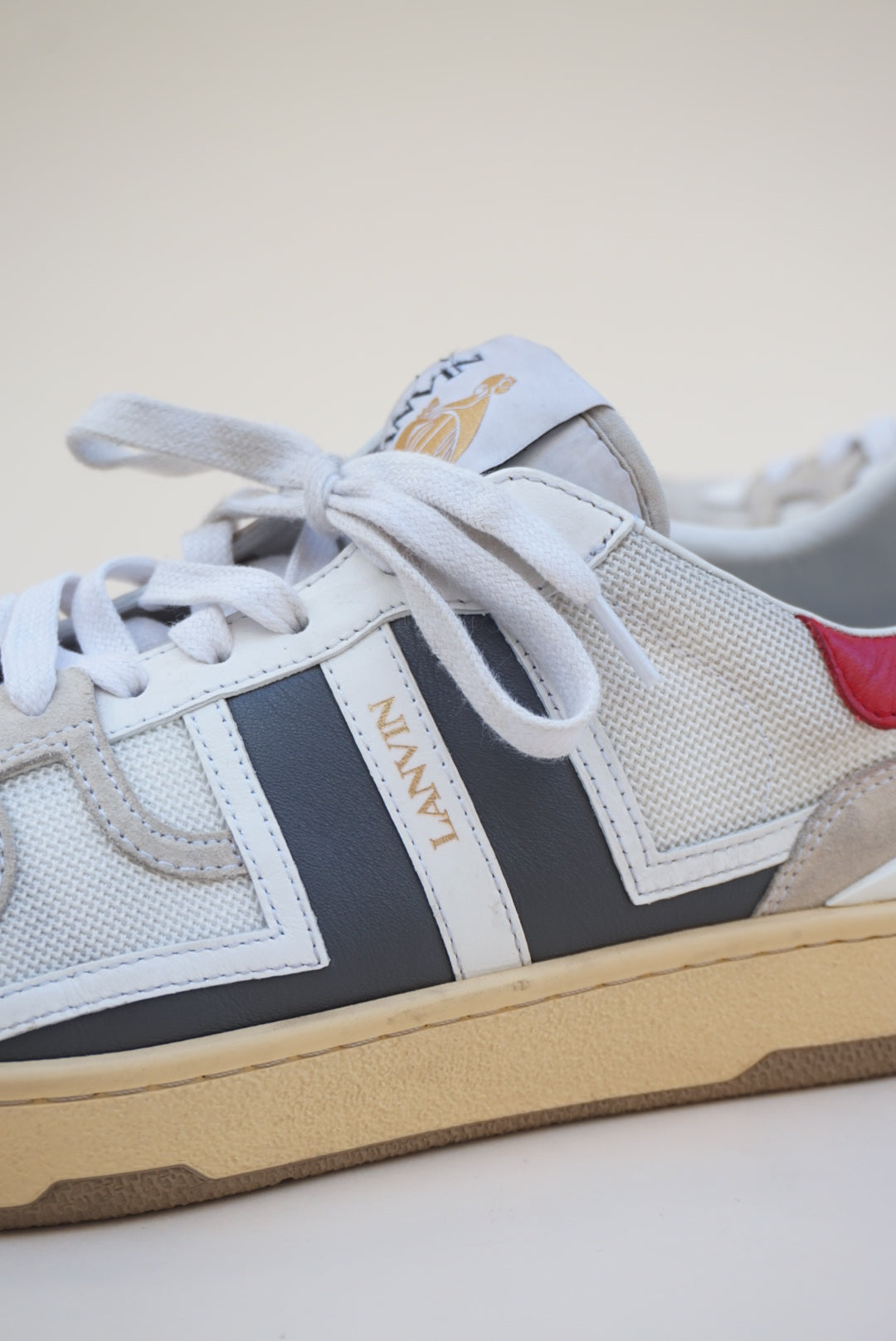 “Lanvin” White/Red/Navy Mesh Clay Sneakers - Size 45