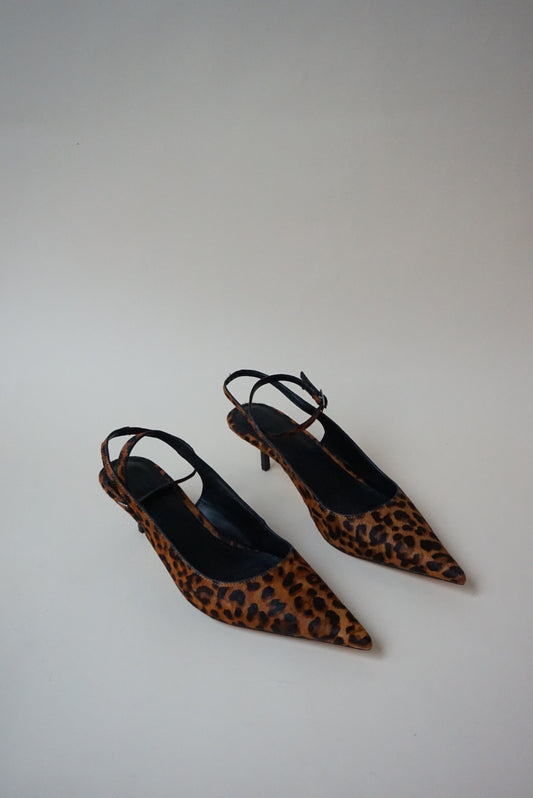 " Cheetah Pony Hair Ankle Strap Kitten Heel NWT - Size 10.5