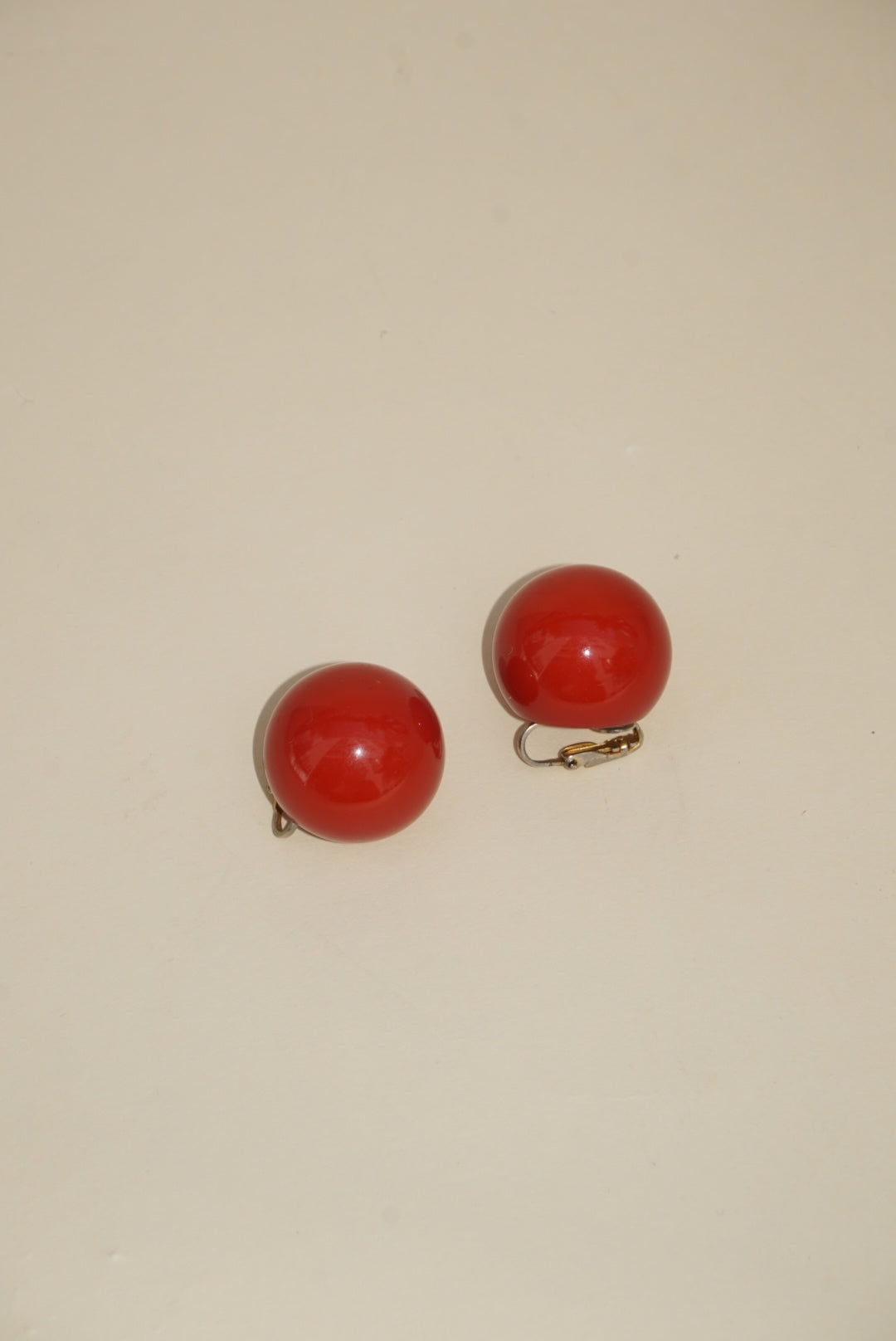 80's Red Globe Sphere Clip On Earrings