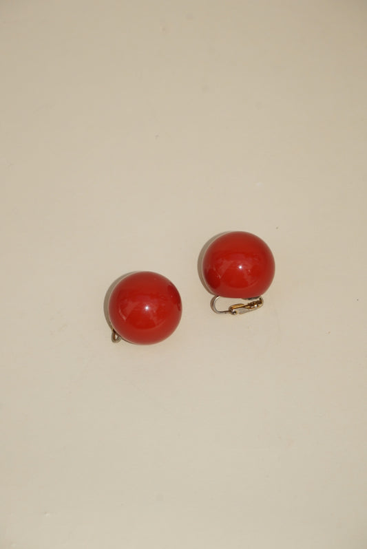 80's Red Globe Sphere Clip On Earrings