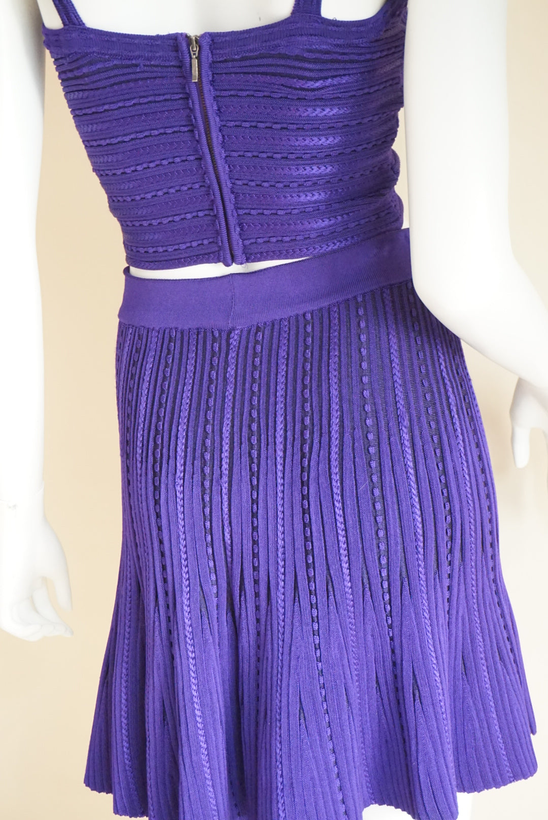 Paola Bernardi Purple Knit Cropped Top & Skater Skirt Set - Size XS