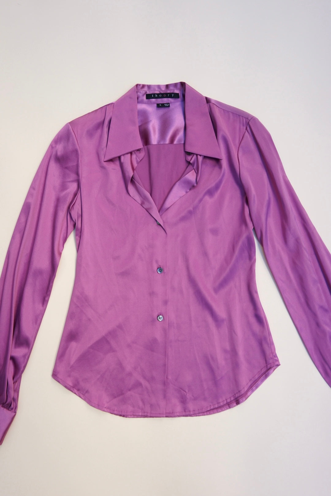 "Theory" Purple Silk Button Down Blouse - Size S